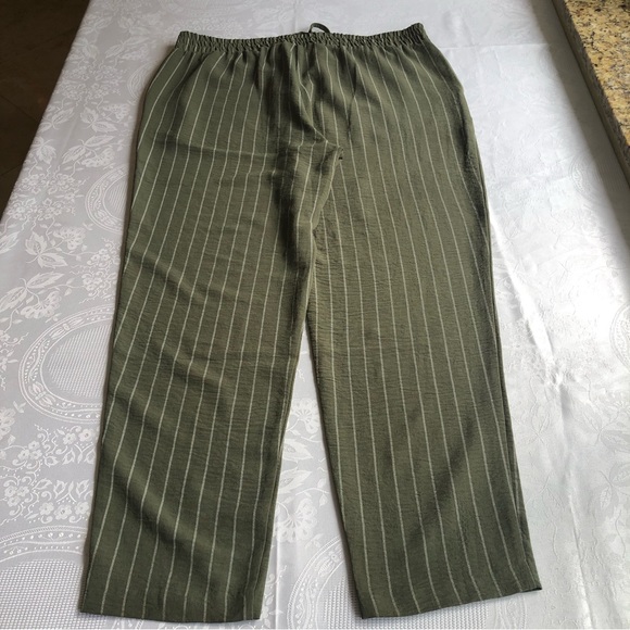 NYCC Olive Green/Cream Striped Bohemian Style Casual Pants Women’s Size L Elasti - Picture 14 of 16